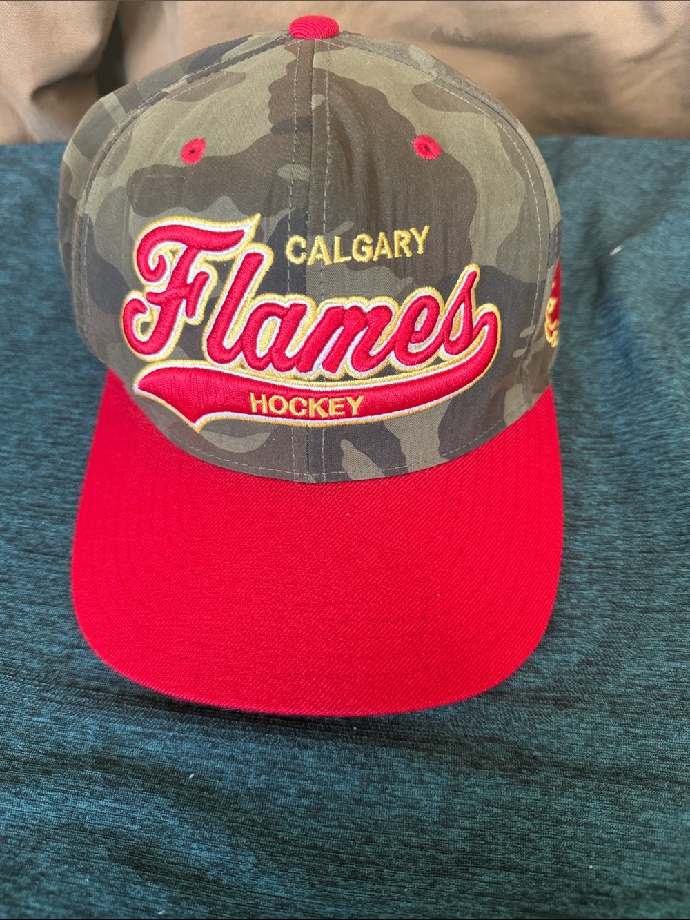 Calgary Flames Camo and Red Snapback Hat